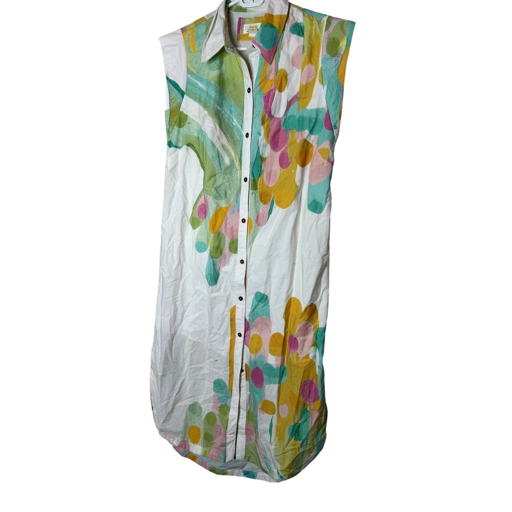 Maeve Shirt Dress Womens XXS Multicolor Abstract Button Front Maxi Sleeveless